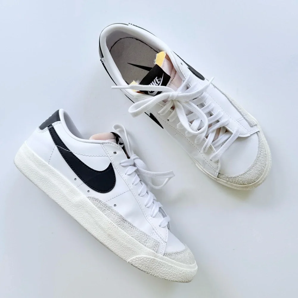 Nike Blazer ‘77 Low Platform Sneaker White Leather Black Gray Suede Size 9